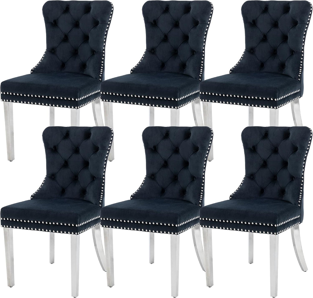 KCC Velvet Dining Chairs Set of 6, Upholstered High-end Tufted Dining Room Ch...