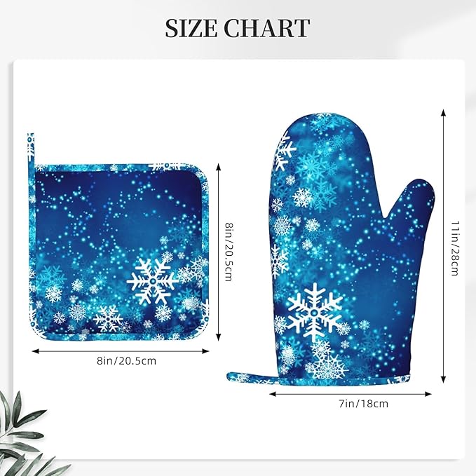 Oven Mitts and Pot Holders Blue Snowflake Winter Christmas Silicone Kitchen - Image 3