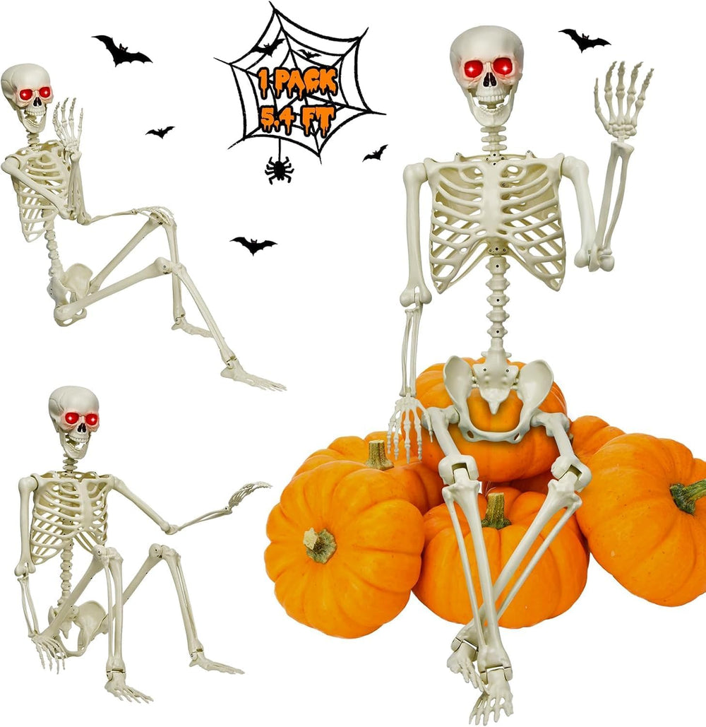 Halloween Decorations Outdoor 5.4Ft Life-Size Realistic Posable Skeleton