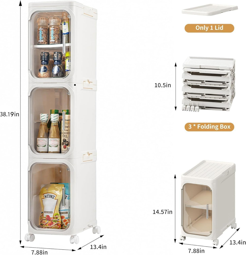 3-Tier Slim Narrow Bathroom Storage Cabinet, Cream White | Tool Free Assembly...