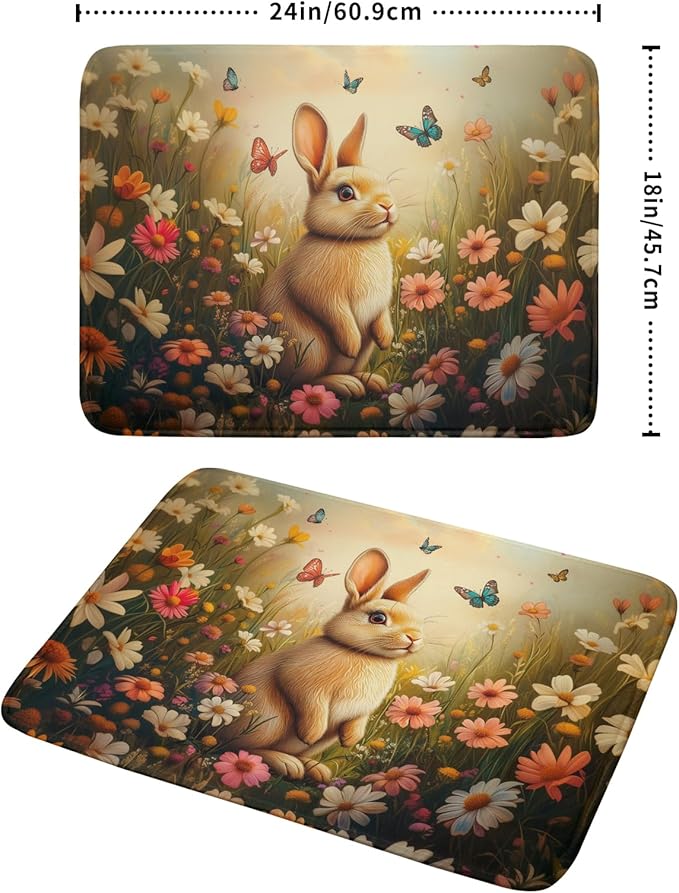 Giwawa Easter Bunny Dish Drying Mat Flower Butterfly Kitchen Drainer Mat 18x24 - Image 2