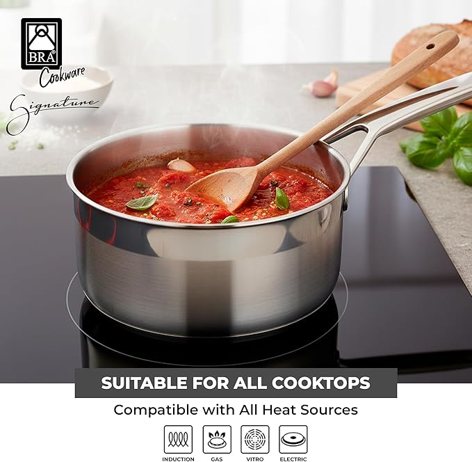 BRA COOKWARE Signature Stainless Steel Sauce Pot w/Glass Lid | 7 Inch 1.4 Quart - Image 4