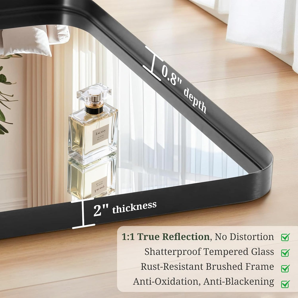 Bathroom Mirror 36x24 Inch Black Metal Frame Rectangle Vanity Mirror