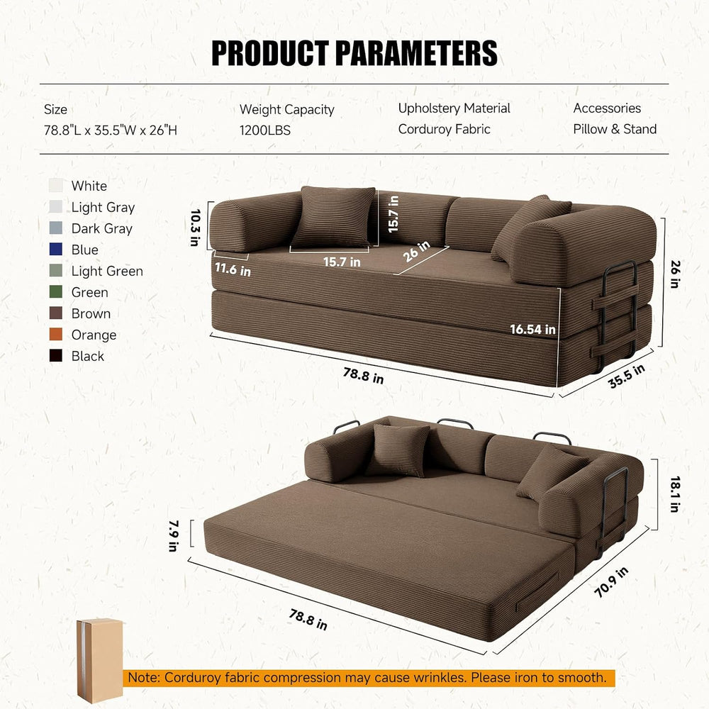 79" Convertible Sofa Bed Set, 4 in 1 Boneless Couch for Living Room