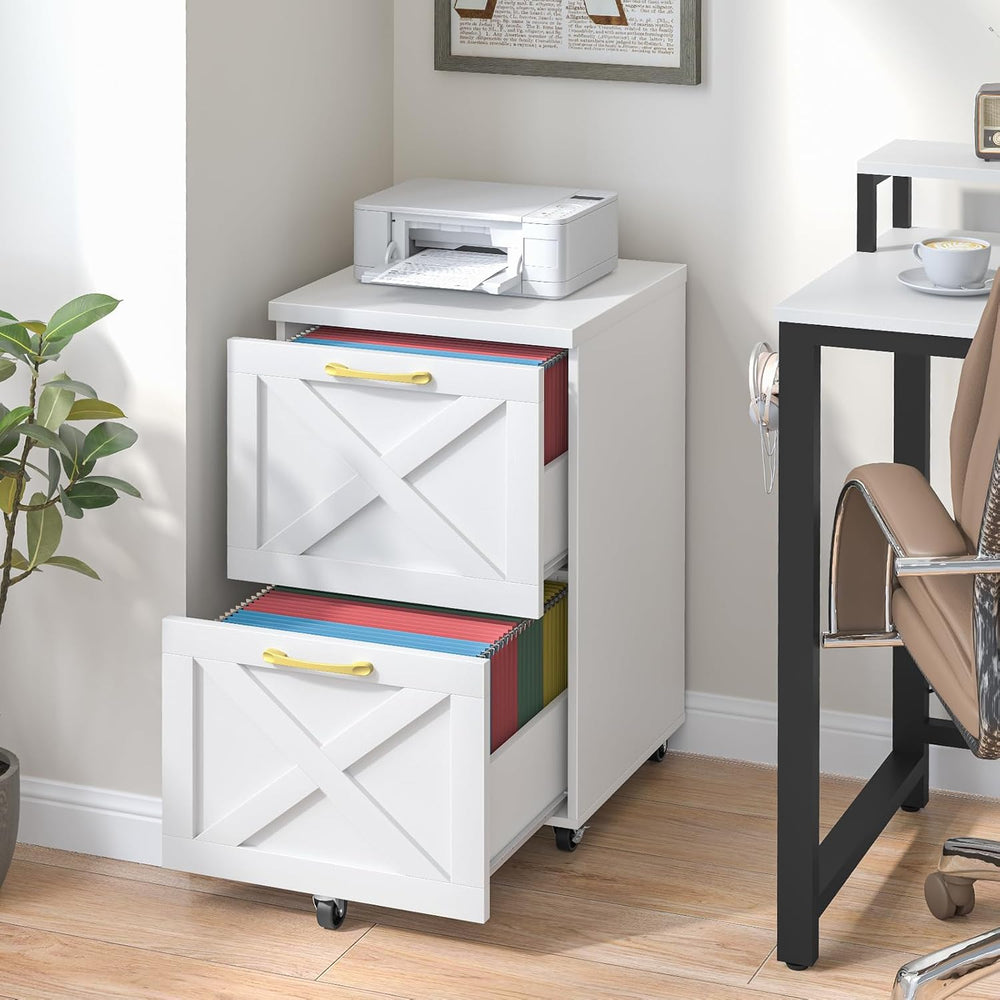 Halitaa Farmhouse 2 Drawer Small File Cabinet with Wheels, White | Vertical F...