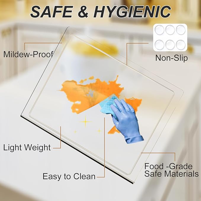 JJL Acrylic Cutting Board with Counter Lip, 20 x 16 Inches, Food-Grade - Image 2