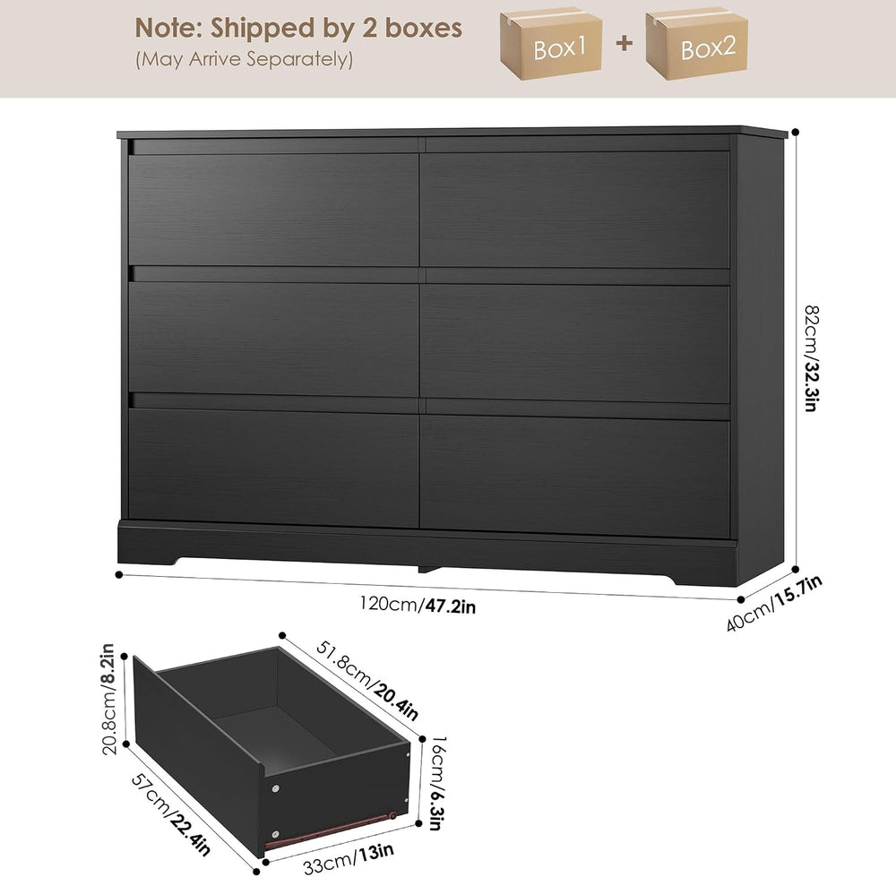 FOTOSOK Black Dresser for Bedroom, Modern 6 Drawer Double Dresser