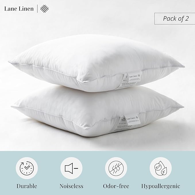 LANE LINEN 26x26 White Throw Pillow Inserts – Pack of 2 White, Fluffy - Image 2