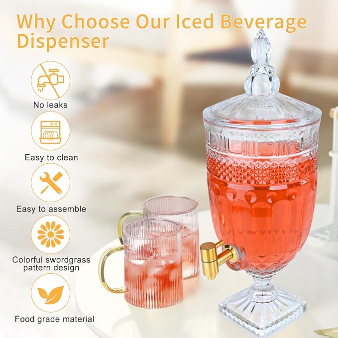 1.3 Gallon Glass Drink Dispenser, Glass Beverage Dispenser