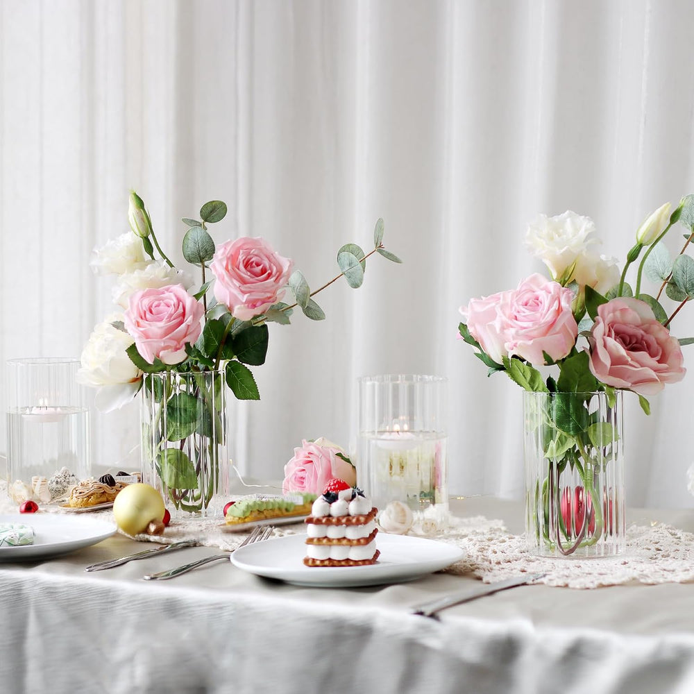 12Pcs Glass Cylinder vases for Centerpieces, 6 Inches Clear Ribbed Bud Vases ...