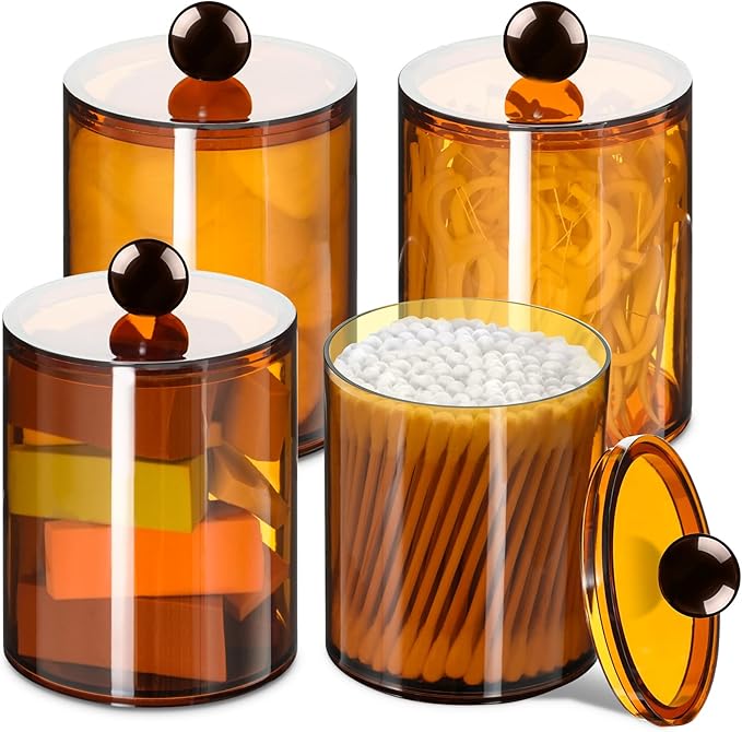 XIPENGKEJI 4 Pack Qtip Holder, Canister Apothecary Jar Set, Bathroom Jars by XIPENGKEJI