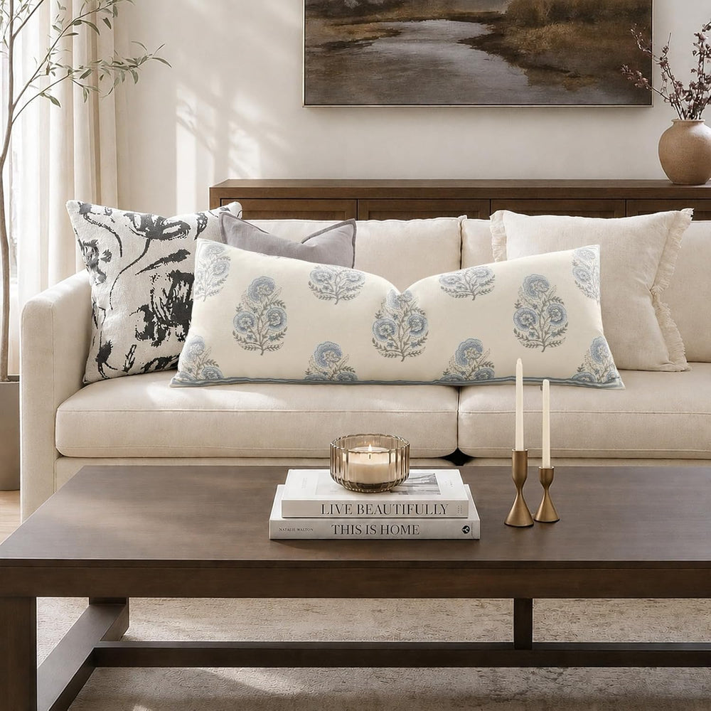 Vintage Floral 14x36 Lumbar Pillow Cover for Bed Pack of 1, Double-Sided Bota...