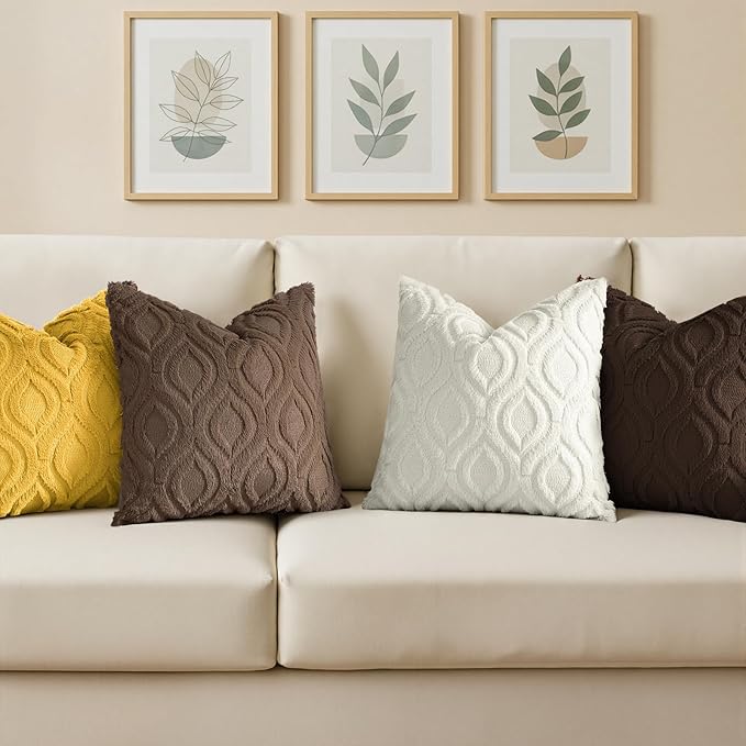 decorUhome Throw Pillow Covers 20x20 Inch Set of 2, Soft Plush Faux Wool Brown - Image 4