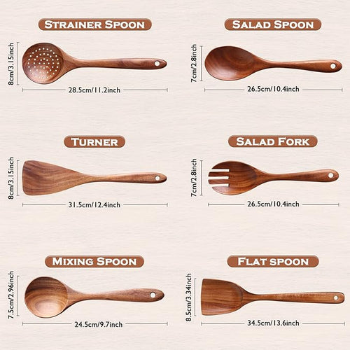 6Pcs Wooden Utensil Set, Natural Acacia Wooden Spoons - Image 2