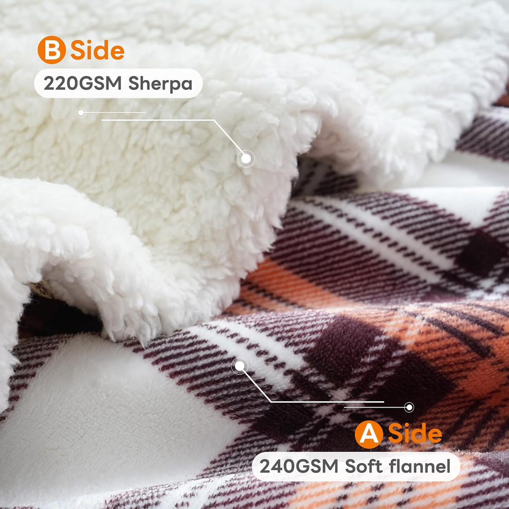 Gracelife Sherpa Fleece Throw Blanket for Couch, Fluffy Plush Warm Fuzzy Blanket for Women and Men, Cozy Thick Soft Twin Blanket for Bed (Orange-2, 80"*90")