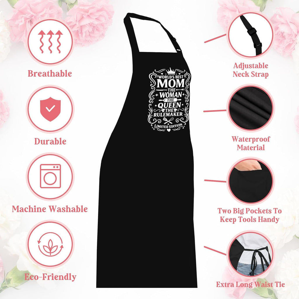 Funny Aprons for Mom, Kitchen Cooking Apron with 2 Pockets for Mother | Cute Baking Apron for Mum, Retirement Birthday Gift for Mother Wife Stepmom