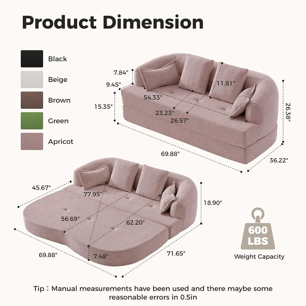 70" Convertible Sofa Bed, Chenille Boneless Comfortable Sleeper Futon