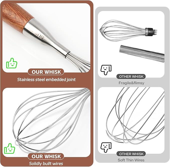 Stainless Steel Whisk Wooden Handle Metal Whisk Balloon Wire Baking Whisks - Image 3