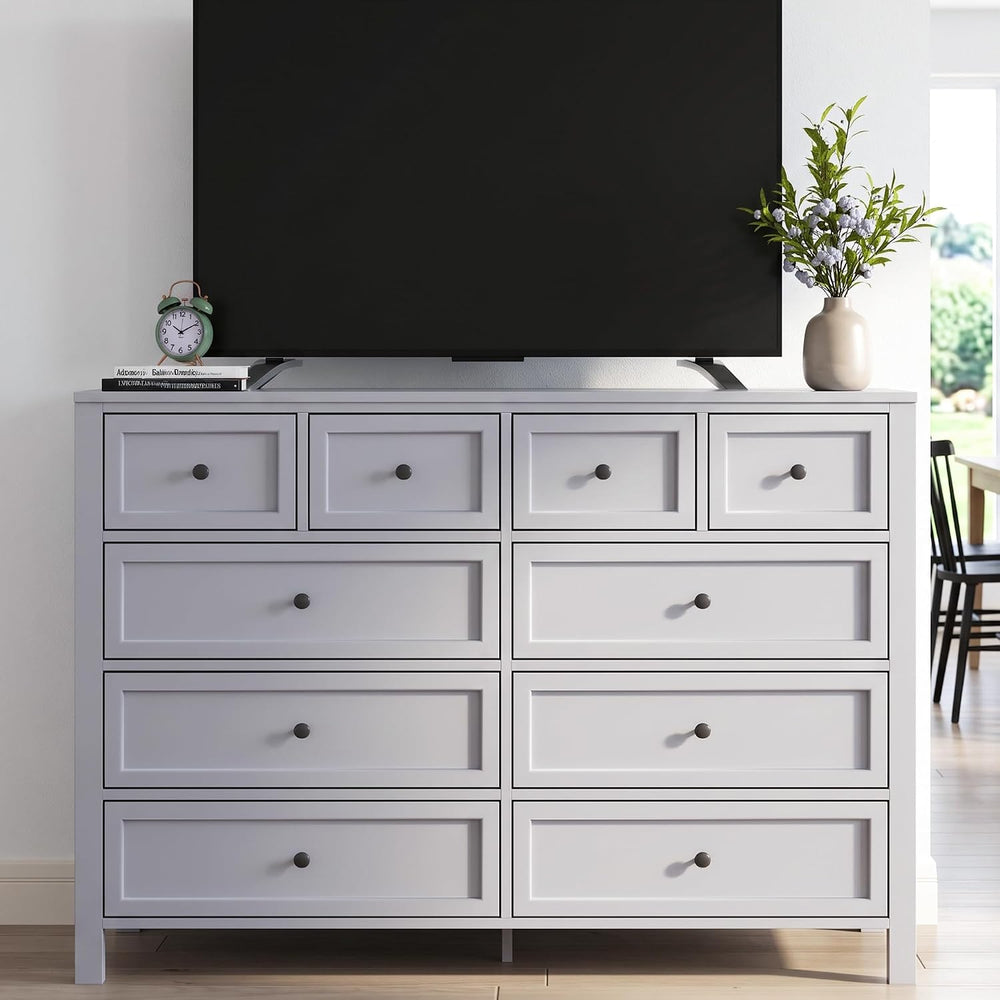 Grey Dresser with 10 Drawers, Farmhouse Chest of Drawers for Bedroom