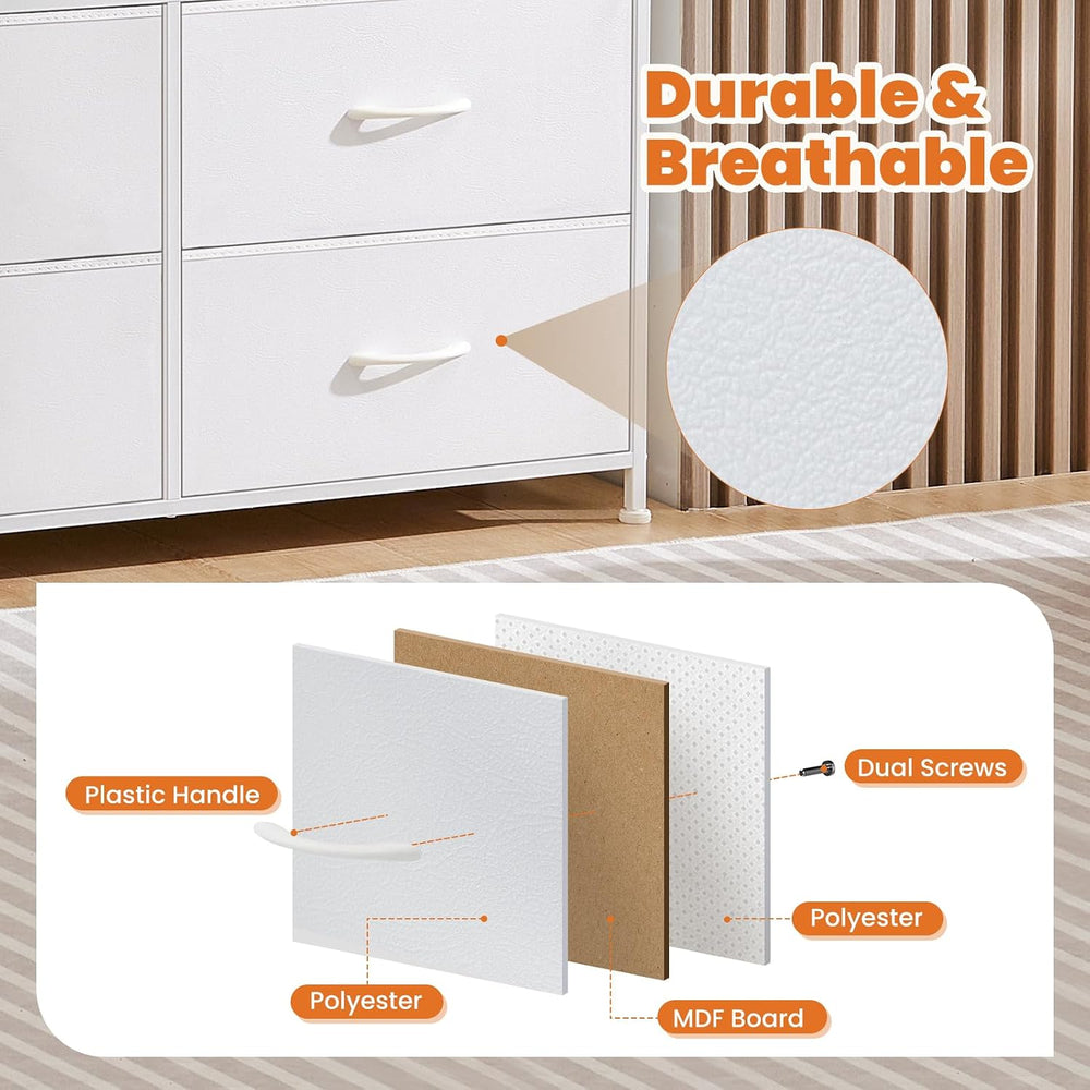 Sweetcrispy 8 Drawer Fabric White Dresser for Bedroom, Tall Double Dresser