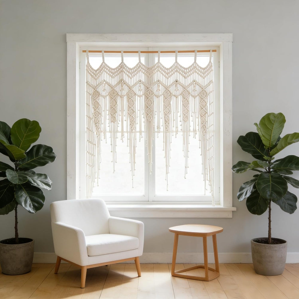 Macrame Valance Curtain for Kichen Windows 41.33 * 53.15Inch Farmhouse Boho C...