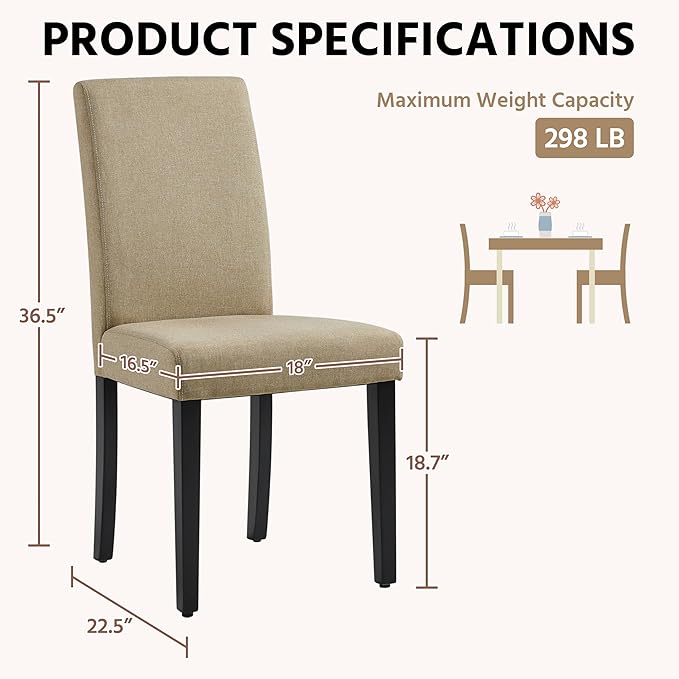 Yaheetech Dining Chairs Set of 4 Fabric Parson Upholstered Kitchen Chairs wit...