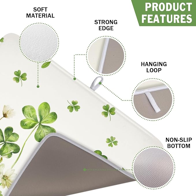 St Patrick's Day Dish Drying Mat 16 x 18 Inch Green Clover Dish Drainer Rack - Image 3