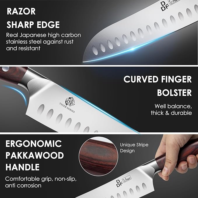 DDF iohEF Kitchen Knife 7 inch Chef Knife Professinal Santoku Knife, Japanese - Image 3