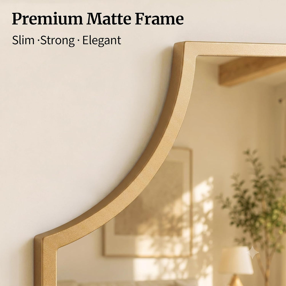 24x36 Inch Matte Gold Scalloped Rectangle Bathroom Vanity Mirror