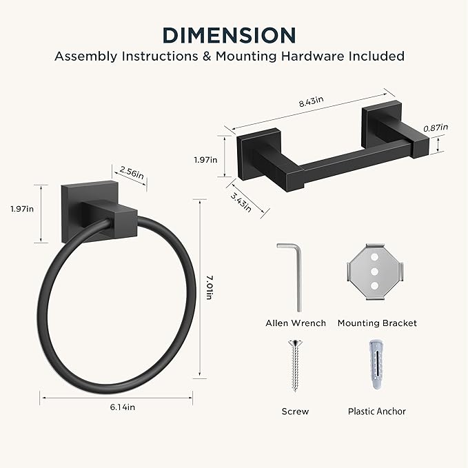 FORIOUS Toilet Paper Holder Wall Mount and Hand Towel Ring Set, SUS 304 - Image 7