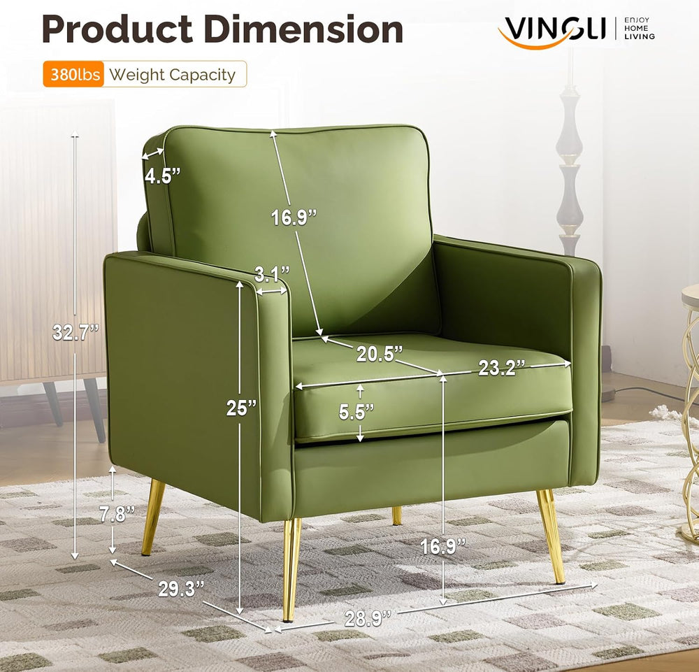 VINGLI Faux Leather Accent Chair with Gold Leg for Living Room, Small Space |...