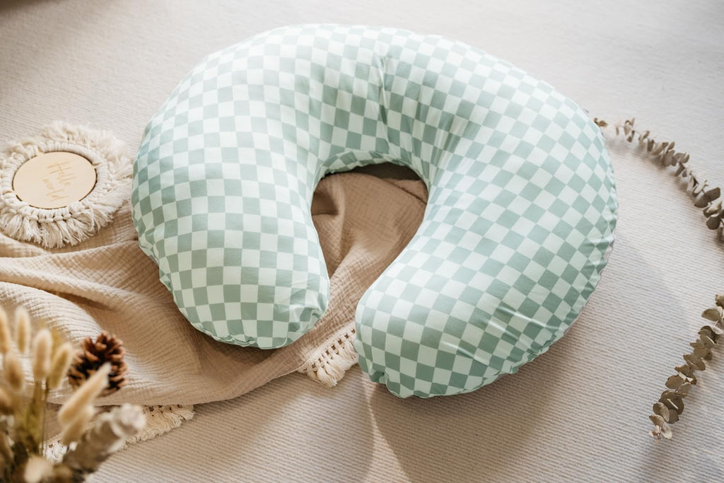 Little Jump Nursing Pillow Cover, Coffee & Green Checkered, 2 Pack | Stretchy and Soft, For Breastfeeding Pillows, Comfortable Slipcover, For Baby Boy and Girls