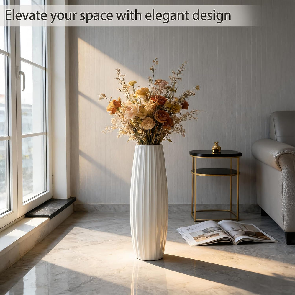 Large Floor Ceramic Vase 17.7 Inches Tall,White Modern Flower Tall Vases for ...