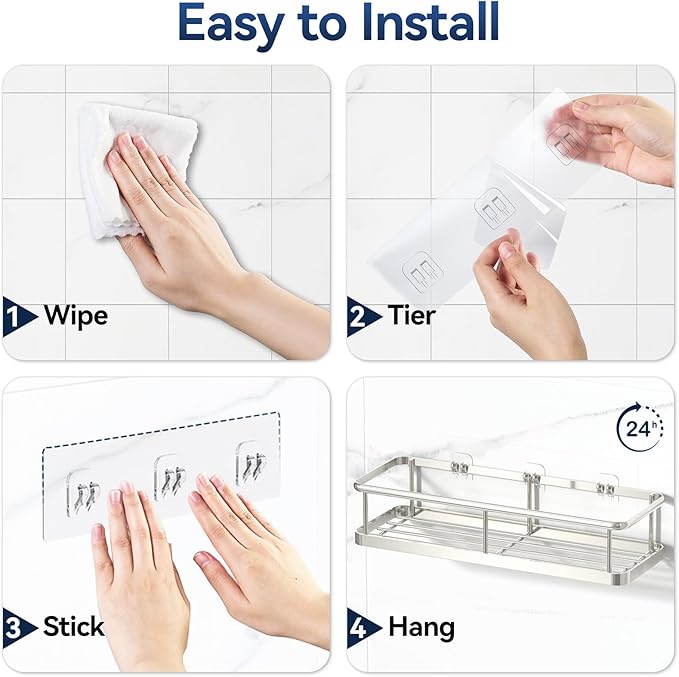 YASONIC Shower Caddy Adhesive, No Drill Bathroom Shower Organizers, - Image 8