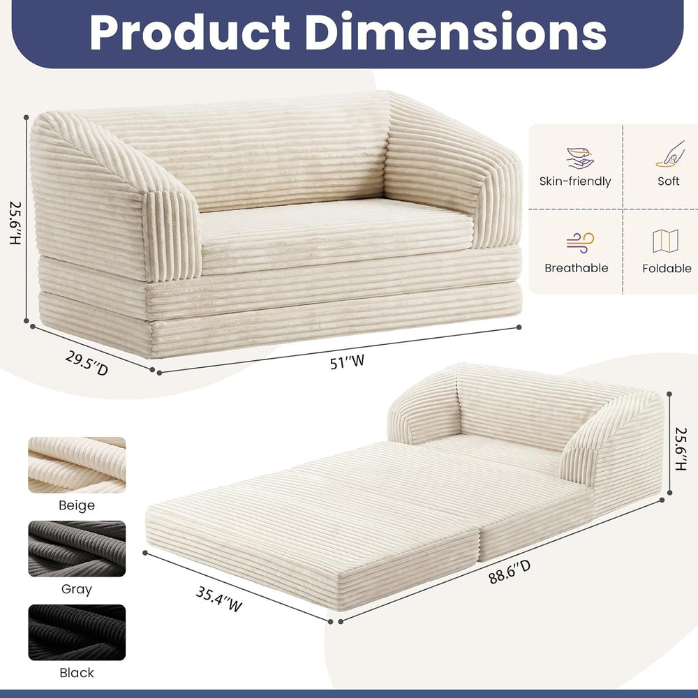 JUIKURY Convertible Sofa Bed, 3-in-1 Foldable Loveseat Couch with Armrest, Co...