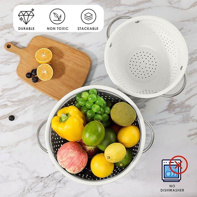 Rorence Powder Coated Steel Colanders: 1.5 Quart 3 Quart & 5 Quart Set of 3 - Image 6