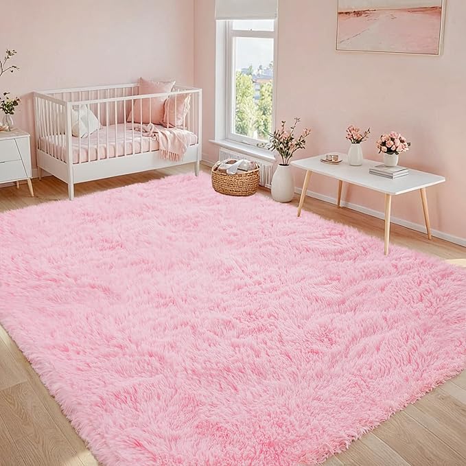 8x10 Area Rugs for Living Room Rug: Soft Fluffy Shag Light Pink Rugs for Bedroom - Image 9