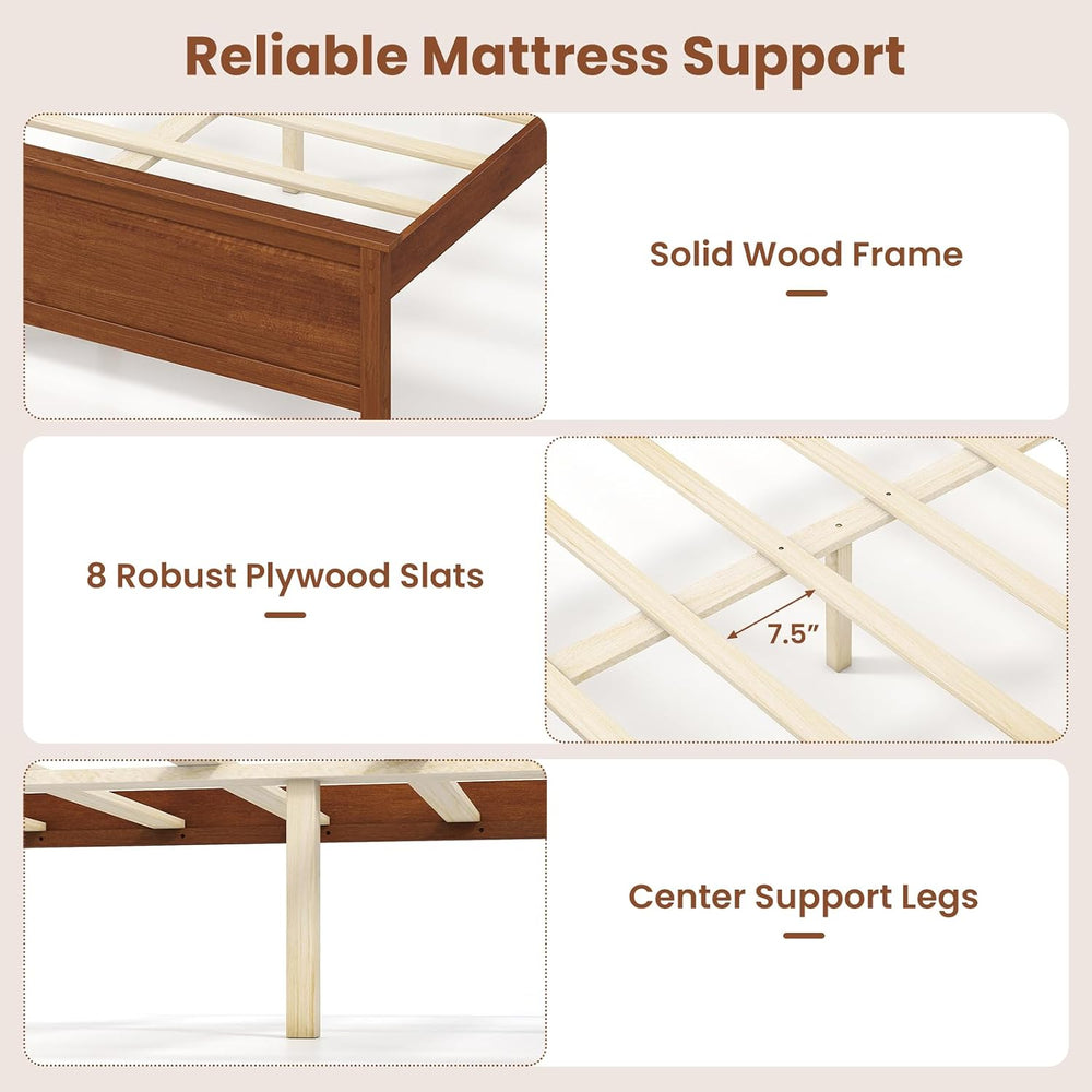 GIANTEX Full Size Wooden Bed Frame with Headboard, Wood Slat Support