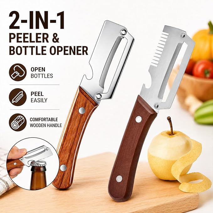 Roselli Wooden-Handled Stainless Steel Shredder and Peeler, Stainless Steel - Image 6