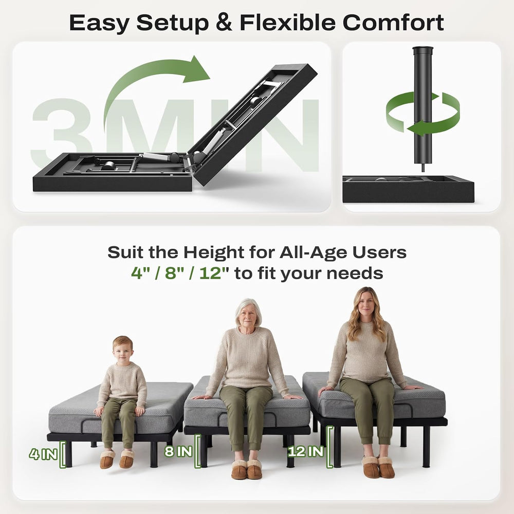 Queen Adjustable Bed Frame with Massage and Head & Foot Incline