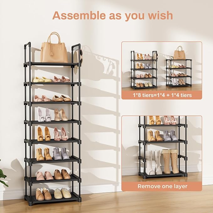 LANTEFUL Tall Shoe Rack 8 Tiers, 16-20 Pairs Shoe and Boots Organizer Storage - Image 5