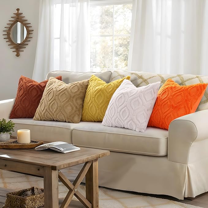 decorUhome Throw Pillow Covers 16x16 Inch Set of 2, Soft Plush Faux Wool Rust - Image 2
