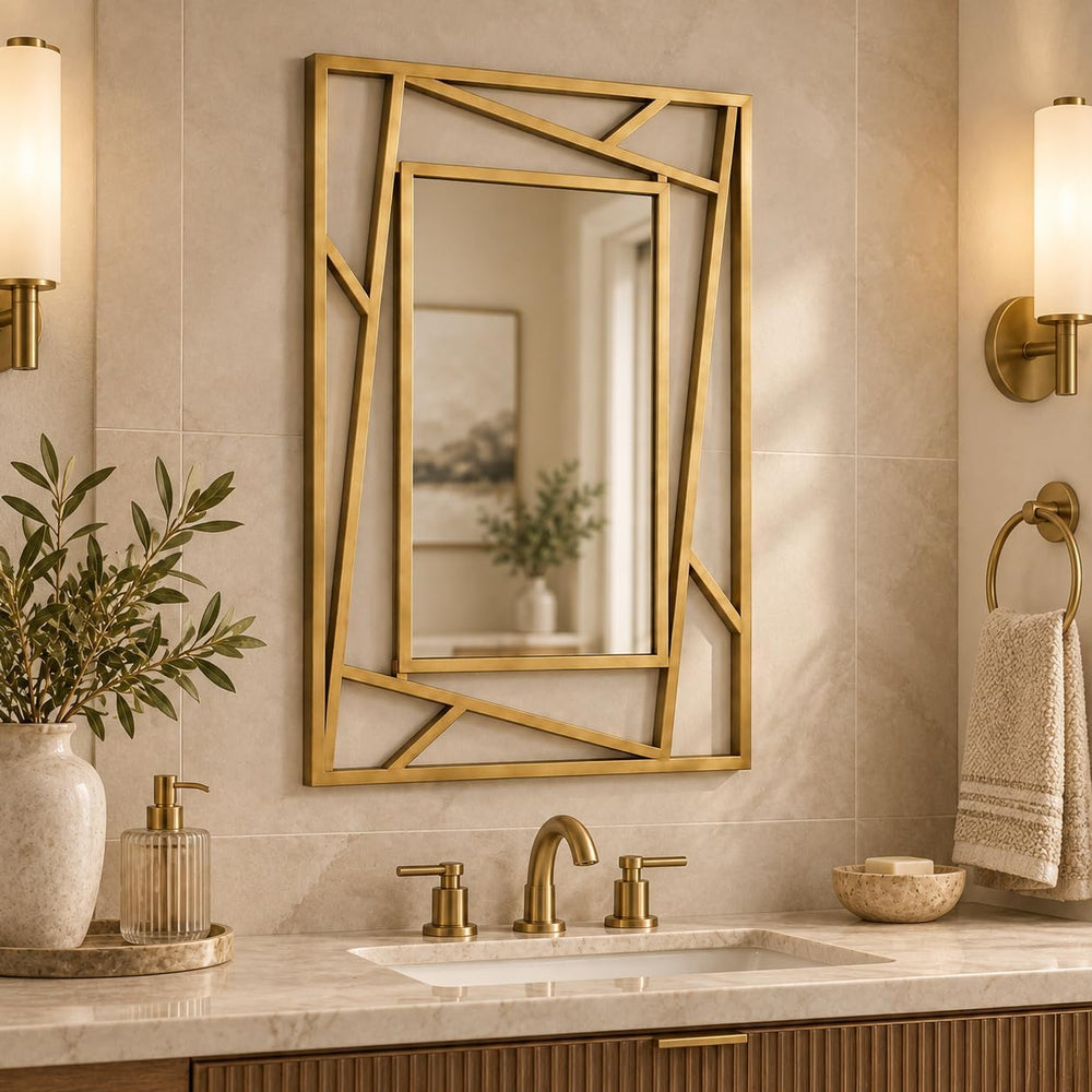 Brushed Gold Bathroom Mirror, 19.7''X27.6'' Rectangular Wall ...