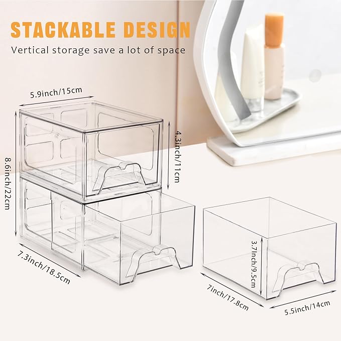 Stebopum 8 Pack Stackable Makeup Organizer, 4.4'' Tall Acrylic Bathroom Makeup - Image 2