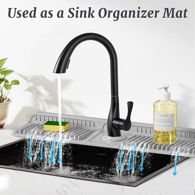 PoYang 24 inch Faucet Mat for Kitchen Sink Splash Guard, 7° Slope Silicone Sink - Image 6