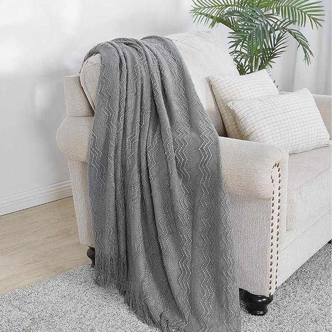 BOURINA Greyish Throw Blanket 50x60 Inches Throw Textured Solid Soft Sofa Couch - Image 2
