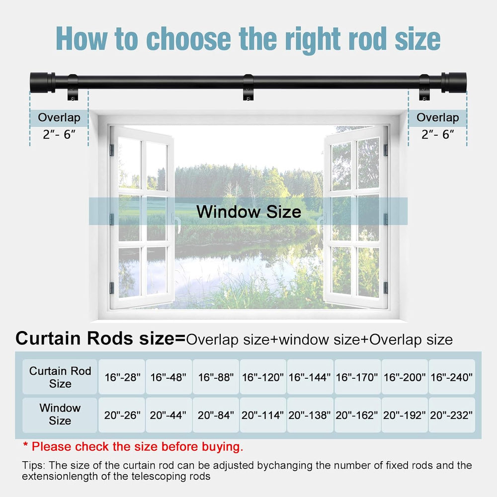 Byondeth Curtain Rods 16 to 144 Inches, 1 Inch Splicing Adjustable Curtain Ro...