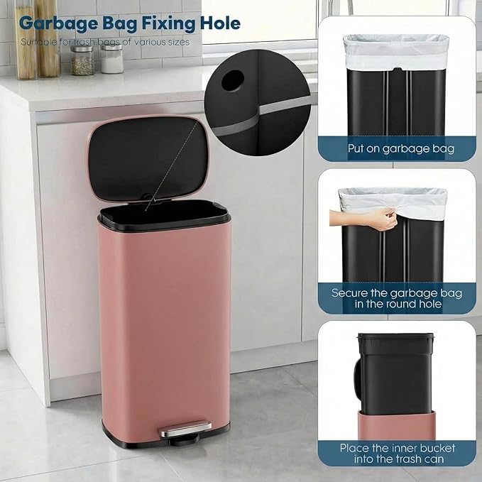 13.2 Gal Kitchen Trash Can, 50L Recycling or Garbage Bin, Brushed Stainless - Image 6