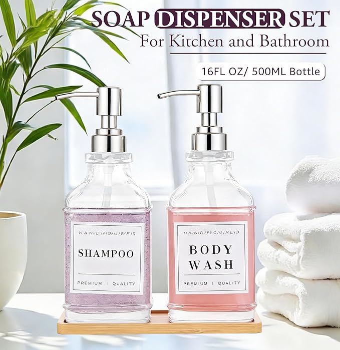 Glass Soap Dispenser with Pump, Countertop Soap and Lotion Dispenser Set of 2 - Image 2