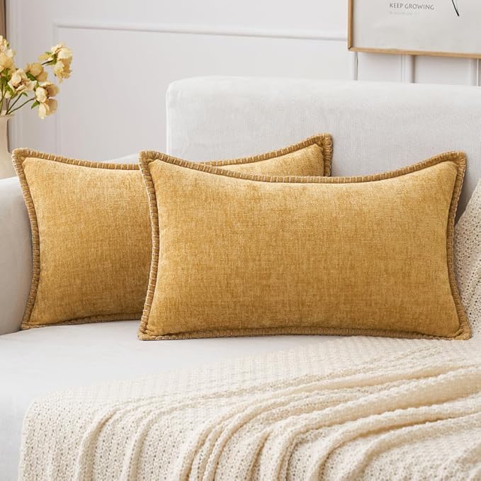 MIULEE Pack of 2 Couch Throw Pillow Covers 12x20 Inch Gold Farmhouse Decorative by MIULEE